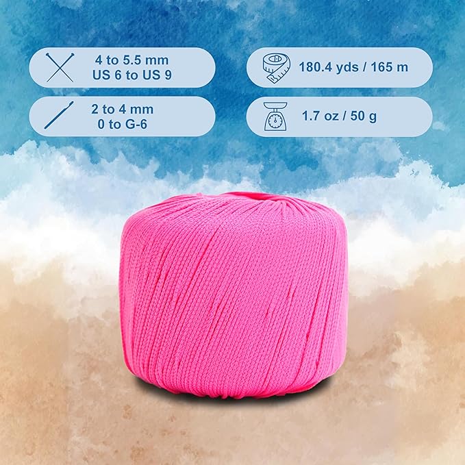 CIRCULO Seaside Yarn, Perfect for Beachwear, Bikinis & Cover-Ups, Quick-Drying & Lightweight, Fingering Weight, 100% Polyamide, 180.4 yds, 50g (618 - Crystal Mist)