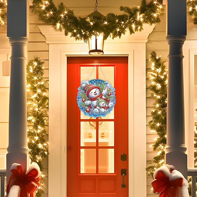 JJFox DIY Acrylic Diamond Art Painting Wreath Kits Special Shaped Rhinestone Diamond Art Window Pendants Home Garden Wall Hanging Kits Hanging Ornament (Christmas Snowman)