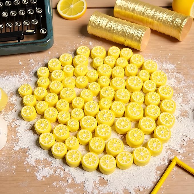 200Pcs Yellow Lemon Polymer Clay Beads,10mm Fruit Charm Spacer Beads for Jewelry Making,Necklace, Earring and Bracelet DIY Craft Supplies,Flat Bead, Summer Jewelry Kits and Fruit Theme Accessories