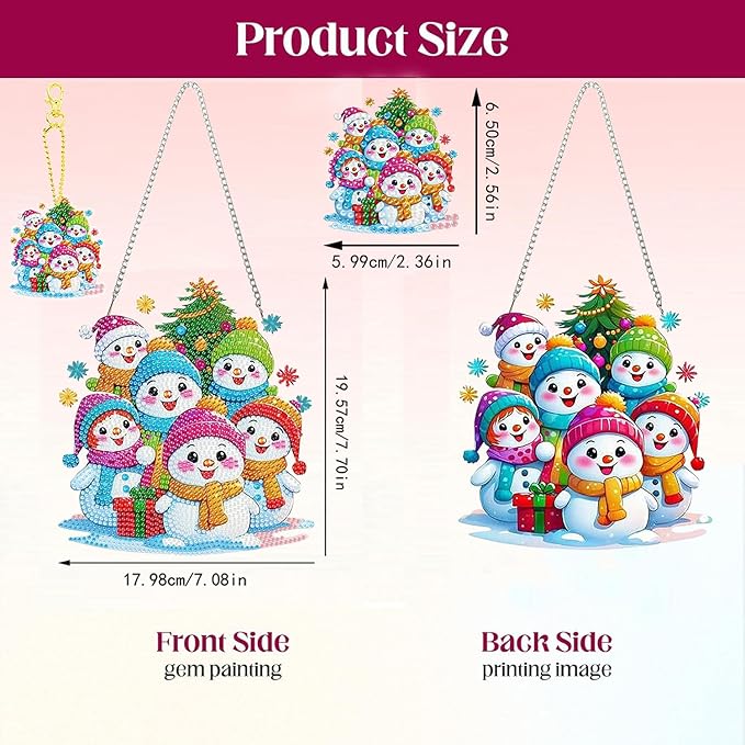 Masendp DIY Christmas Diamond Art Painting Set Keychain, Special Shape Rhinestone Hanging Decoration Diamond Art Window Pendant Gift Home Garden Wall Hanging Kit, Double Sided (Snowman)