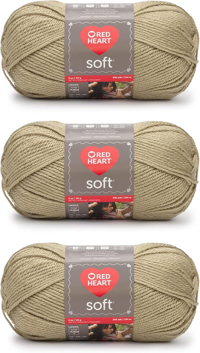 Red Heart Soft Wheat Yarn - 3 Pack of 141g/5oz - Acrylic - 4 Medium (Worsted) - 256 Yards - Knitting/Crochet