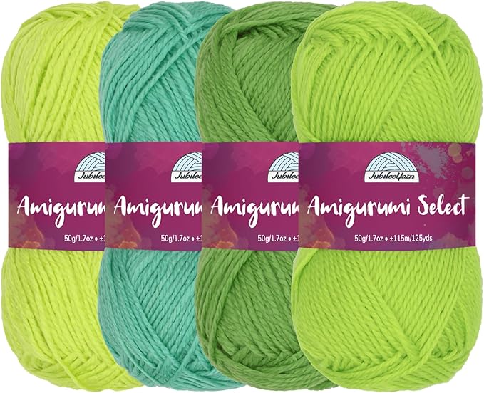 JubileeYarn Amigurumi Select Yarn - DK Acrylic - Shades of Green - 4 Skeins