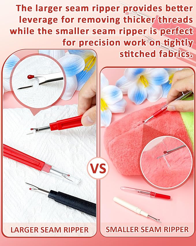 FIVEIZERO Seam Rippers for Sewing – 2 Big and 2 Small Stitch Remover Tools, Thread Ripper, Embroidery Removal Tool with Thread Snips