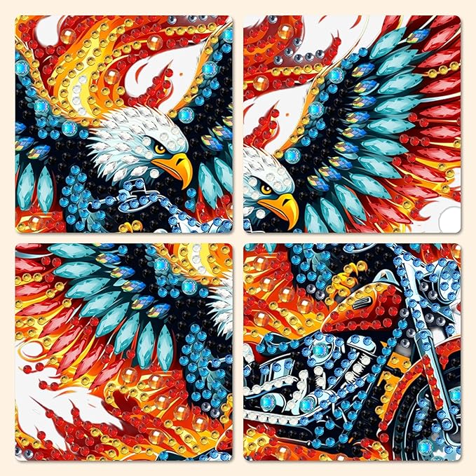 MXJSUA Eagle Motorcycle Diamond Painting Art Window Suncatchers, Diamond Art Kits for Adults Hanging Ornaments with Chain, 5D Special Shape Crystal Diamond Pendant Accessories for Decor Gift