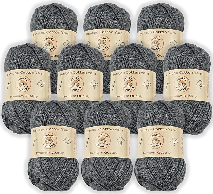 10-Pack of Yonkey Monkey 500 Grams Yarn - 70% Rayon derived from Bamboo, 30% Cotton - Imported - Storm 9038