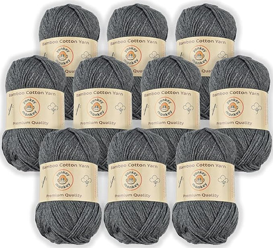 10-Pack of Yonkey Monkey 500 Grams Yarn - 70% Rayon derived from Bamboo, 30% Cotton - Imported - Storm 9038