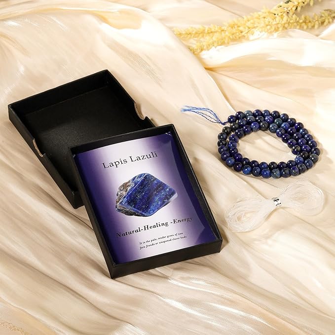 Song Xi 60pcs 6mm Natural Lapis Lazuli Stone Beads for Jewelry Making, Gemstones Beads Bracelet for Necklace Earring Keychain, with Jewelry Box and Elastic for Christmas Wedding Birthday Gift
