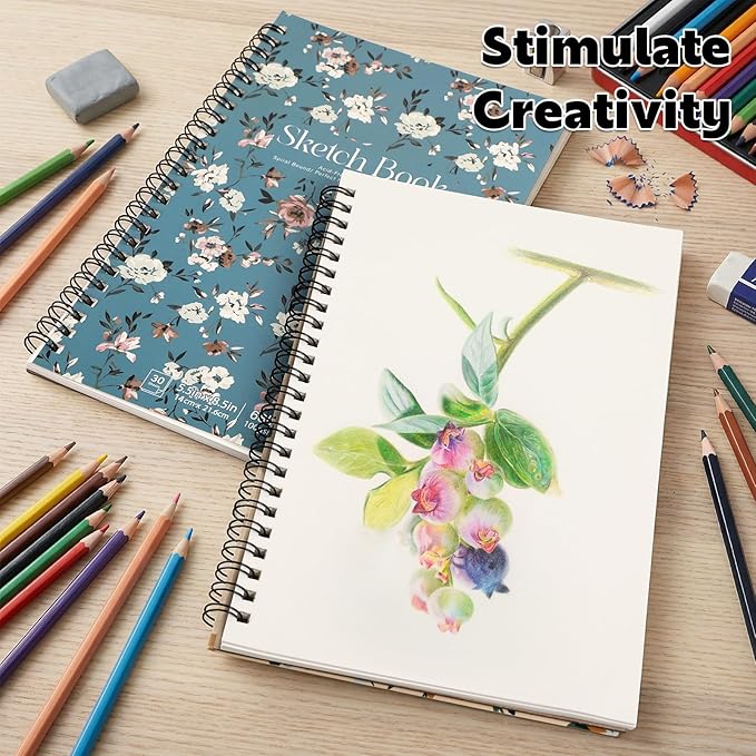 4 pack sketch book, 5.5 x 8.5 inch sketchbook, 68lb/100gsm top spiral bound sketch pad, acid free art supplies drawing painting sketching paper for woman artists (30 sheets each)