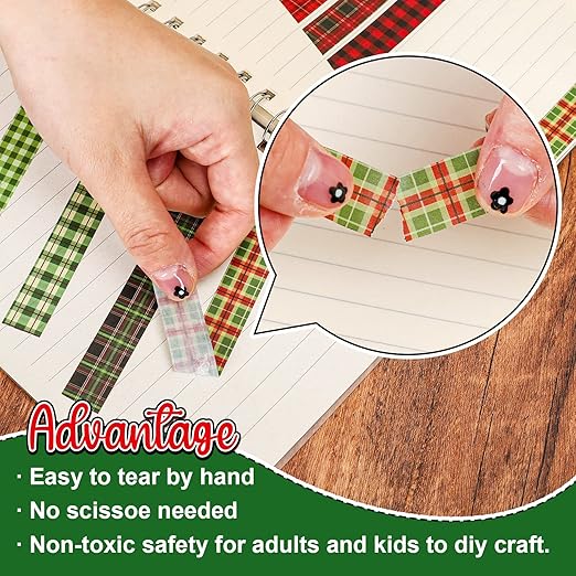Whaline 12 Rolls Christmas Washi Tape Buffalo Plaid Pattern Red Black Green Xmas Holiday Masking Tape for Scrapbook Journal DIY Craft Gift Wrapping