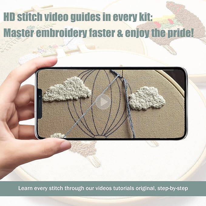 lx lermx embroidery kits for beginners, adult starter cross stitch kit needlepoint complete diy kit with unique patterns, hoop, colorful threads, tools, step by step instructions & video tutorial