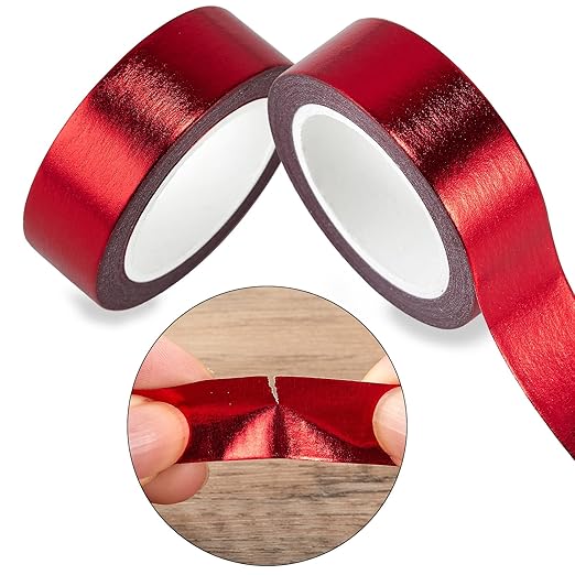 QDiShi 2 Rolls Red Washi Tape for Wall Decor Decorative,Foil Masking Tape Low Tack Self Adhesive Decorative Washi Tape Metallic Washi Tapes 0.59in x66FT Shiny Metallic Color(Red)