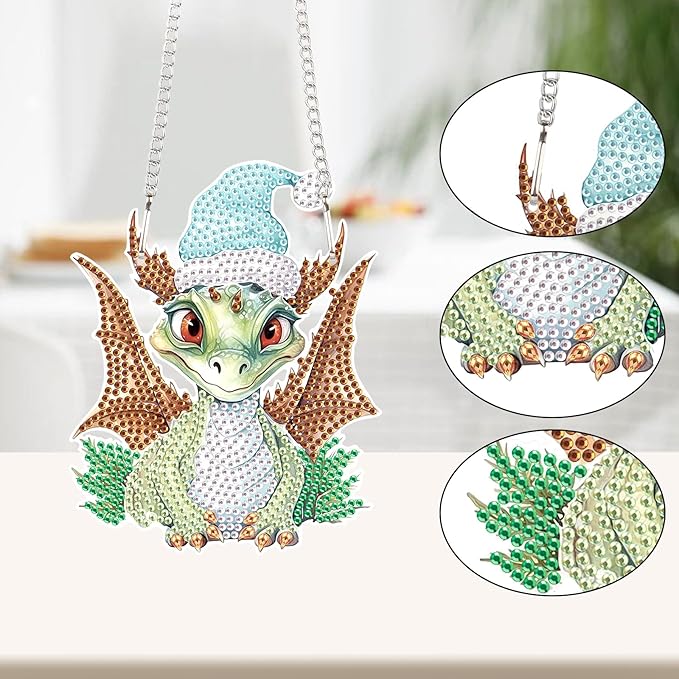 AiYuanzsh 5D Diamond Painting Hanging Pendant for Adults, Christmas Dragon Diamond Art Kit, DIY Rhinestone Painting Ornament for Home, Garden, Door, Wall, and Window Decor