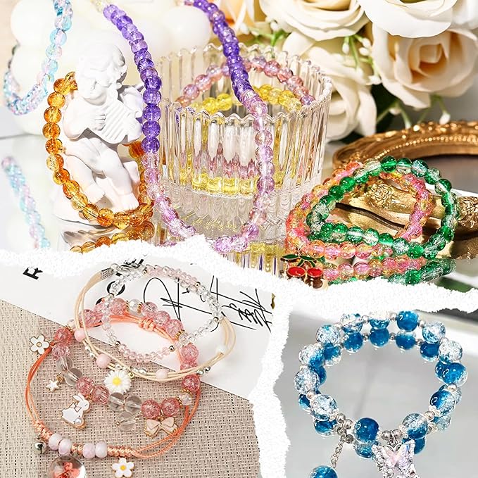XSEINO About 1200+ PCS 6mm Golden Silk Style Glass Beads Bracelet Making Kit,24 Assorted Colors Golden Silk Series Crystal Beads for Bracelet and Jewelry Making and DIY Crafts,Friendship Bracelets