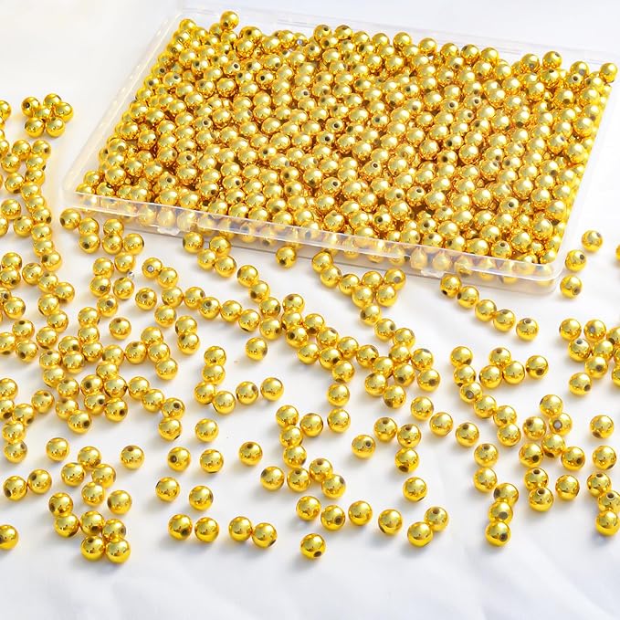 Laopottbeads 800 Pcs Gold 8MM Beads for Jewelry Making Round Beads DIY Kit for Bracelets, Earrings, Necklaces & Anklets