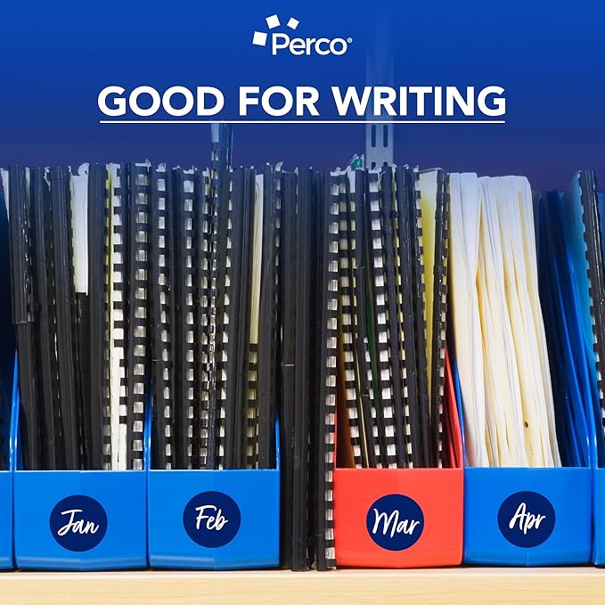 perco dark blue 2-inch perforated circle dot sticker labels — 250 round stickers per roll — with permanent adhesive for organizing, color coding, bin labeling, packaging alerts — made in usa