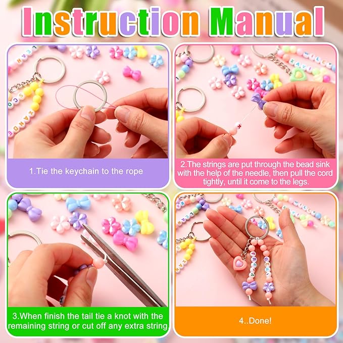 Landical 564 Pcs Bow Heart Keychain Making Kit DIY Mother's Day Bead Key Chain Craft Adjustable Name Beads String Mom Gift Easter Pastel Jewelry Backpack Accessories Holiday Party Favor(Candy Color)