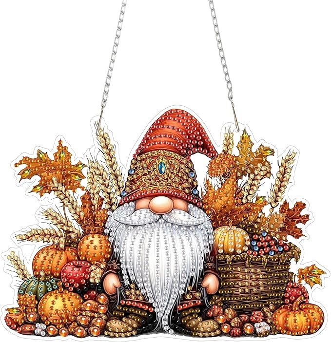 SENQAO Gnome Diamond Art Hanging Kits for Adults Kids, Acrylic Diamonds Painting Pendant Board Kits Thanksgiving, Diamond Art Painting Window Pendants Home Garden Wall Hanging Kits Hanging Ornament
