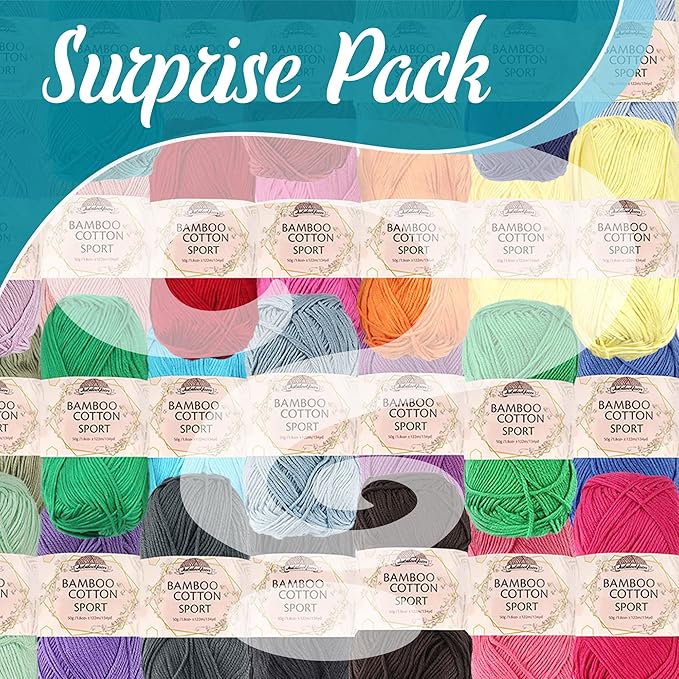 JubileeYarn Bamboo Cotton Sport Yarn - 50g/Skein - Variety Pack - 8 Skeins