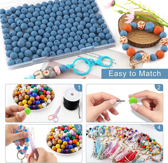 Silicone Beads, 160Pcs 12mm Round, Powder Blue for Keychain Making, Bracelet Making, Necklace Making and Pens