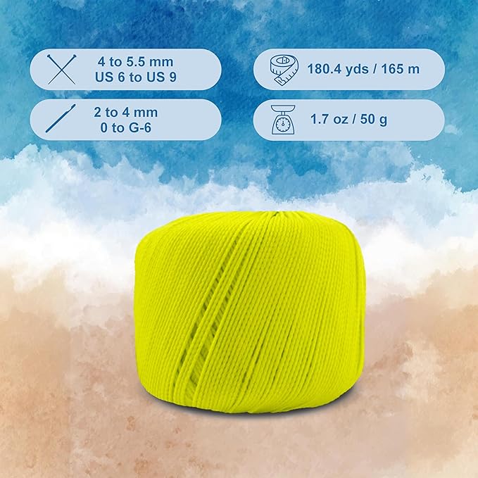 CIRCULO Seaside Yarn, Perfect for Beachwear, Bikinis & Cover-Ups, Quick-Drying & Lightweight, Fingering Weight, 100% Polyamide, 180.4 yds, 50g (1729 - Neon Yellow)
