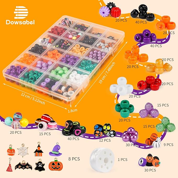 Dowsabel Bracelet Making Kit, Halloweens Beads for Bracelets Making Pony Beads Polymer Clay Beads Smile Face Beads Letter Beads for Jewelry Making, DIY Arts and Crafts Gifts