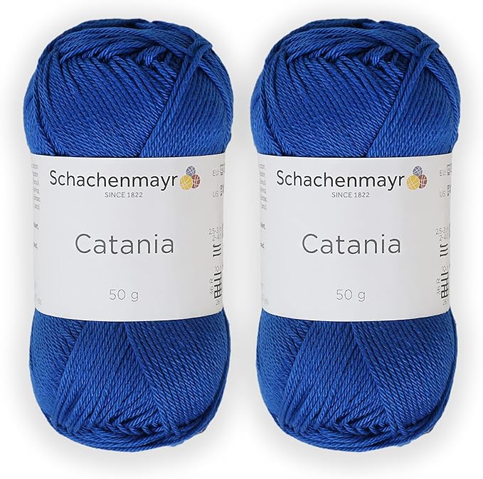 2 Skein/Pack Schachenmayr (SMC) Catania Originals Yarn, Each Ball 1.76 Oz (50gr) / 136 Yards (125 m), 100% Mercerized Cotton for Knitting and Crochet Yarn, Sport Weight, 201 - Royal