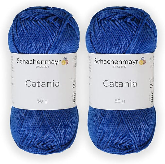 2 Skein/Pack Schachenmayr (SMC) Catania Originals Yarn, Each Ball 1.76 Oz (50gr) / 136 Yards (125 m), 100% Mercerized Cotton for Knitting and Crochet Yarn, Sport Weight, 201 - Royal