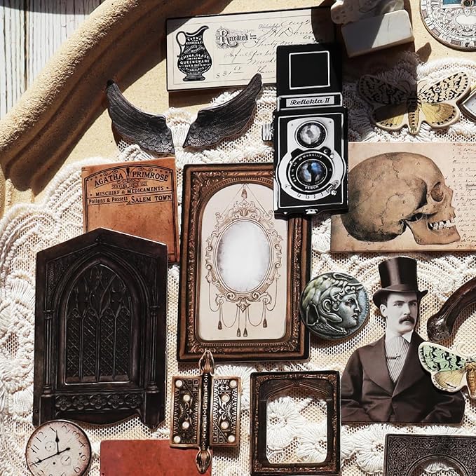 Vintage Junk Journal Items Kit Pre Cut Paper Cards Cutout Cardstock Art Aesthetic Decor Hollow Out Craft Elements Small Embellishments Supplies for Adults Scrapbook Pack (Characters)