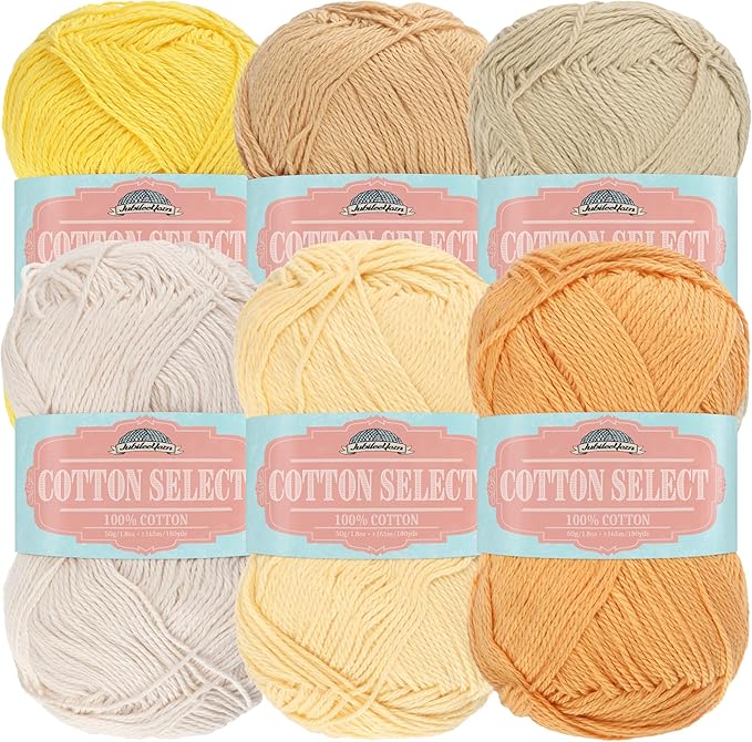 JubileeYarn Cotton Select Yarn - 50g/Skein Sport Weight - Summer Shine Colorway - 6 Skeins
