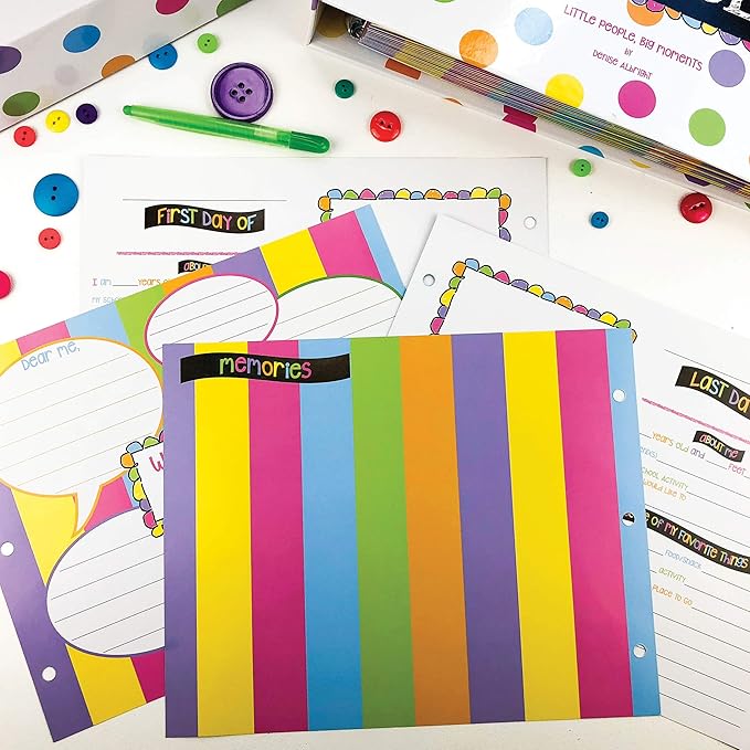 Denise Albright School Memory Scrapbook Refill Extra Pages Kits (Two Grades) for First & Last Day of School for Class Keeper® Memory Keepsake Book for Girls