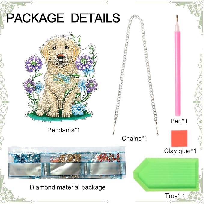 AiYuanzsh Golden Retriever Dog Diamond Art Painting Hanging Pendant Kit Animal Special Shaped Diamond Dots Art Acrylic Ornaments Diamond Art Pendant for Adult Home Wall Window Decor Gift