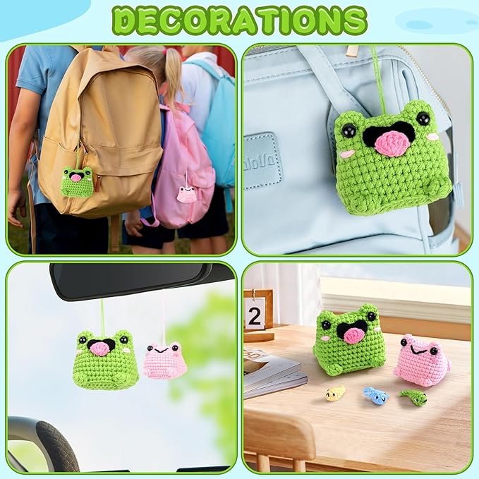 Crochet Kit for Beginners - Frog Family Crochet Kits with Step-by-Step Video Tutorials, Beginner Crochet Kit for Adults, 2 PCS Frogs and 3 PCS Tadpoles Crocheting Set