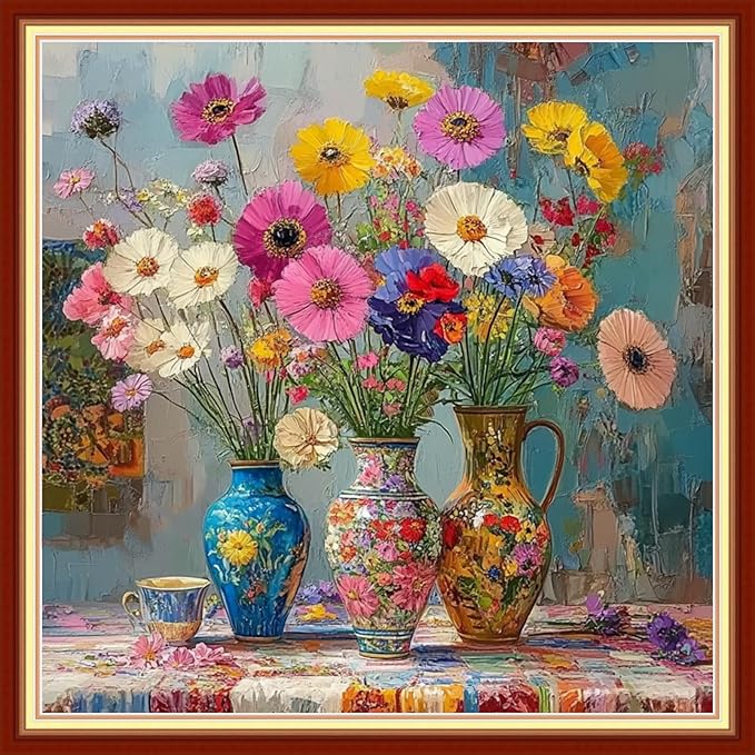 Redxing Stamped Cross Stitch Kits Embroidery kit for Beginners Adults Full Range of Embroidery Patterns Starter Kits DIY Printed Cross Stitch Kits Needlepoint Kits 11CT-Colorful Flowers 18x18 inchs
