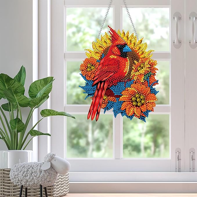 SKRYUIE Bird Hanging Diamond Art Kits for Adults Pendant Suncatcher, Special Shaped Crystal DIY Pearl Diamond Painting Kit, Gift for Mother Spring Summer Window Wreath Decor 7.48 x 7.32 Inch A1