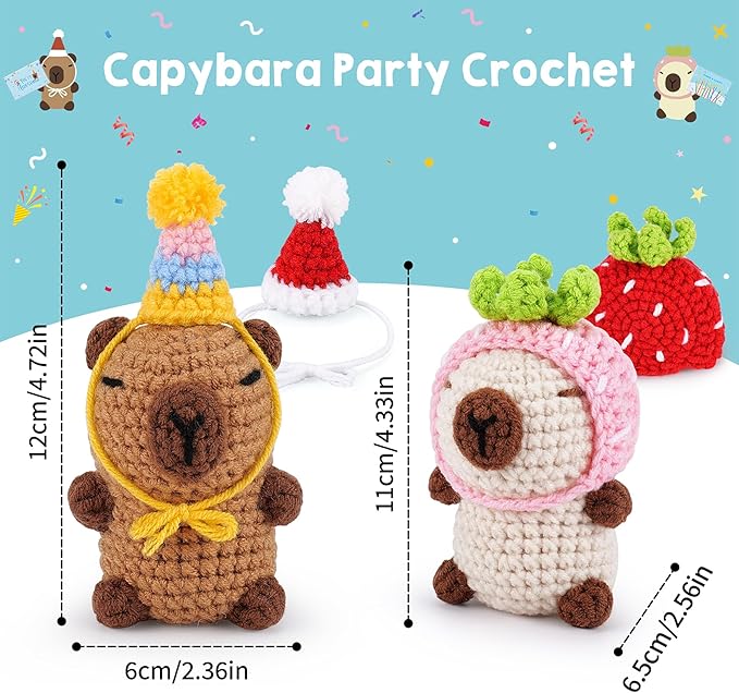 Crochet Kit for Beginner-2PCS Animals Brown and Beige Capybara Crochet Kit with Step-by-Step Video Tutorials,Stuffed Animal Knitting Kit for Adult,Capybara Party Crocheting Kit for Birthday