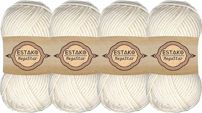 Estako Megastar, (4 Skeins Pack) 75% Acrylic 25% Wool Yarn, Soft, Chunky Bulky Weight #5 for Crochet and Knitting (4 x 3.52 Oz) / (4 x 120 Yrds) (60169 - Off White)