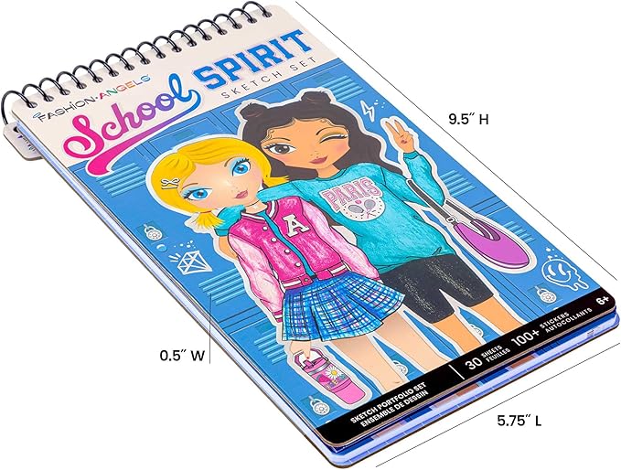 Fashion Angels School Spirit Sketch Set, Includes Sketch Pad with Stencils & Stickers, Fashion Design Sketch Book for Girls, Ideal Drawing Kit for Kids
