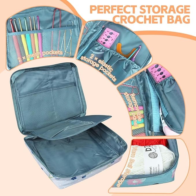 HATINXIA 58pcs Crochet Kit Beginners, Crochet Hook Set with Yarn, Portable Crocheting Kit for Starter, Ergonomic Crochet Needles Tools DIY Knitting Accessories for Experienced Crochet Lovers, Cheery