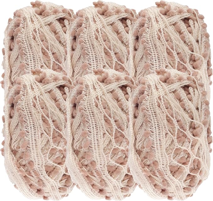 JubileeYarn Fishnet Pom Pom Yarn - 50g Mini Bonbons - Frosting - 6 Skeins