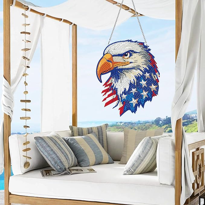 VAIIEYO Eagle Diamond Painting Hanging,Diamond Painting Suncatchers Double Side Window Hanging Kit with Chain, 7.5x7.5 inch Crystal Pendant Art Craft for Gift Home Wall Front Door Decoration-1