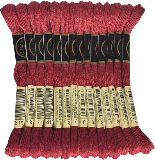 LE PAON Embroidery Floss, 14-Pack Six Strands 100% Long Staple Cotton Embroidery Thread, 8.7-Yard，Color Number：815, Medium Garnet