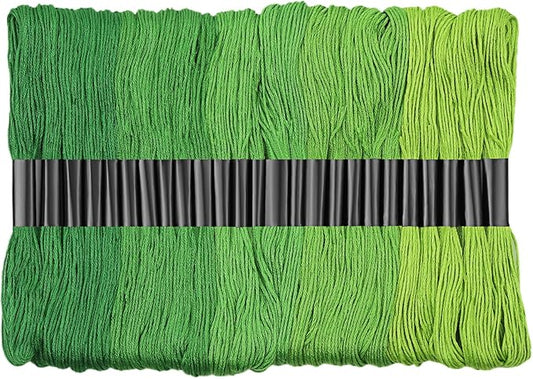 25 Skeins Green Series Cross Floss Stitch Thread, 8m Cotton Embroidery Floss Set with Plastic Bobbins & Needle