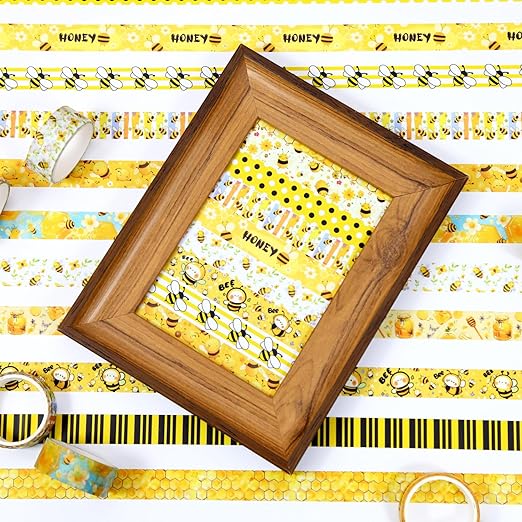 Bee Washi Tape Set,12 Rolls Honey Daisy Decorative Tape Yellow Black Bumblebee honeycombs Masking Tape for Journaling Supplies, Junk Journal, Scrapbooking, DIY Arts & Crafts, Gift Wrapping