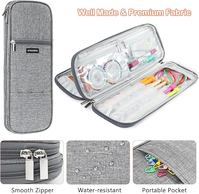 Knitting Needles and Crochet Hook Organizer Case (Up to 14 Inches) for Knitting Accessories - Empty Case
