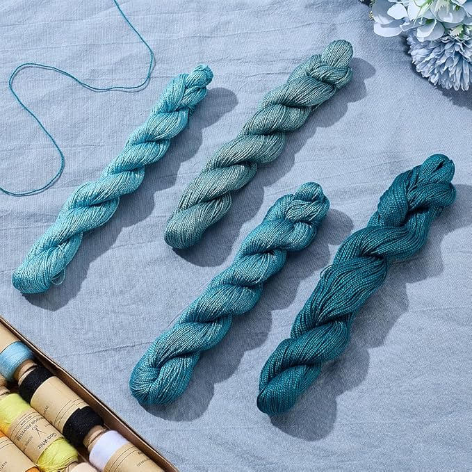 FREEBLOSS 4 Pcs Sashiko Thread Sashiko Skein 4 * 100 M Pure Cotton Embroidery Thread Japanese Sewing Threads Quilting & Embroidery Sewing Kit Supplies 4 Blue Theme Colors