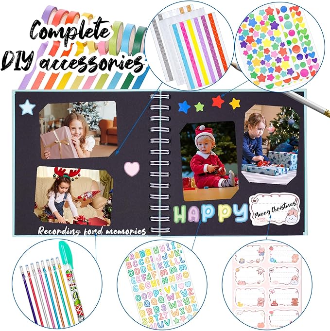 Kid Scrapbook Photo Album Hard Cover DIY Photo Album for Kids Instant Camera Print Paper with DIY Accessories (Blue)