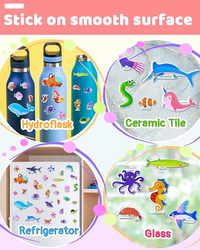 benresive reusable sticker books for kids, sticker books for toddlers, toddler travel toys activities crafts ages 3 and up birthday gifts - ocean