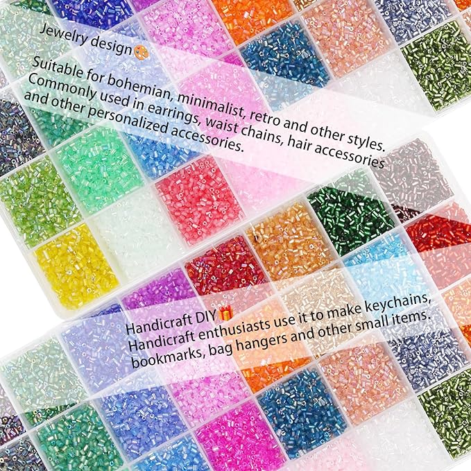 EuTengHao 19200Pcs Tube Beads Kit 3mm Glass Bugle Seed Beads for Jewelry Making Embroidery & Home Decor (32 Vibrant Color)