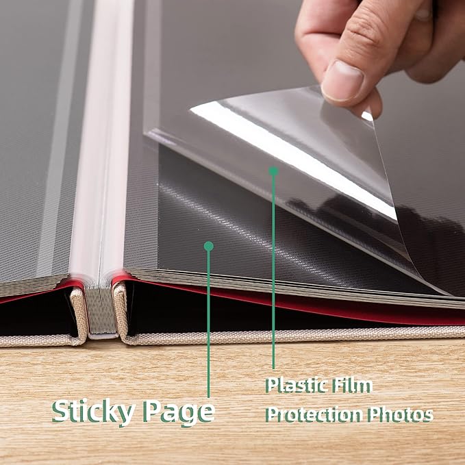 Large Photo Album Self Adhesive for 4x6 8x10 Magnetic Scrapbook Album DIY 60 Black Sticky Pages Linen Cover Photo Album(Beige)