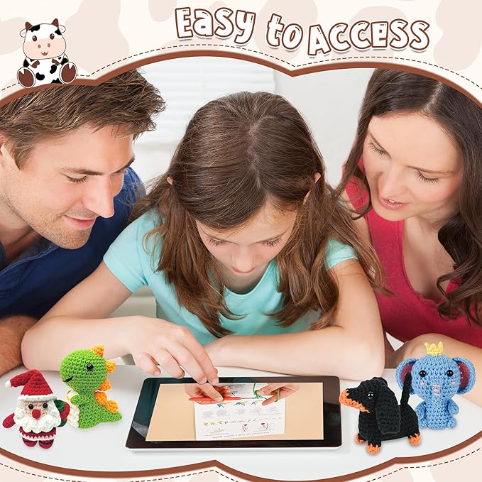 8Pcs Crochet Kit for Beginners, 2026 Great Christmas Gift for Crochet Lovers, DIY Craft for Adults and Kids, Crocheting Animal Kits with Step by Step Videos, Yarn, Crochet Hook, Birthday Holiday Gift